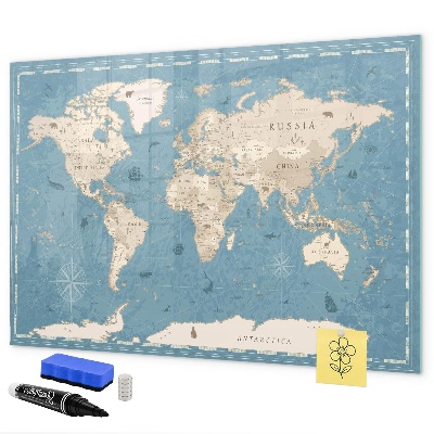Lavagna magnetica scrivibile Una mappa del mondo con ricordi personali