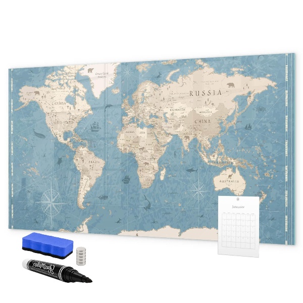 Lavagna magnetica scrivibile Una mappa del mondo con ricordi personali