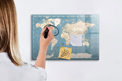 Lavagna magnetica scrivibile Una mappa del mondo con ricordi personali