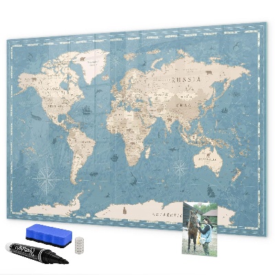Lavagna magnetica scrivibile Una mappa del mondo con ricordi personali