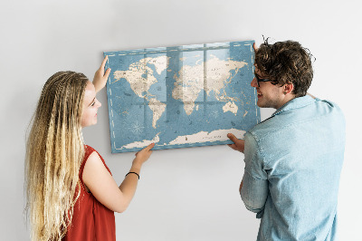 Lavagna magnetica scrivibile Una mappa del mondo con ricordi personali