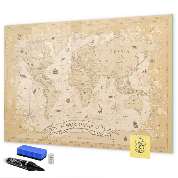 Lavagna magnetica con pennarelli Mappa del mondo con foto e accessori