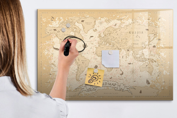 Lavagna magnetica con pennarelli Mappa del mondo con foto e accessori