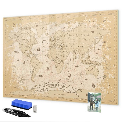 Lavagna magnetica con pennarelli Mappa del mondo con foto e accessori