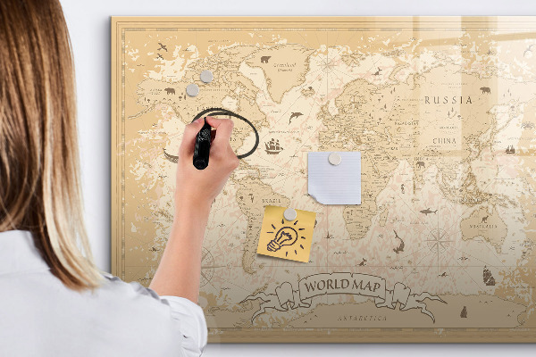 Lavagna magnetica con pennarelli Mappa del mondo con foto e accessori