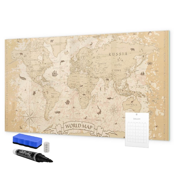 Lavagna magnetica con pennarelli Mappa del mondo con foto e accessori