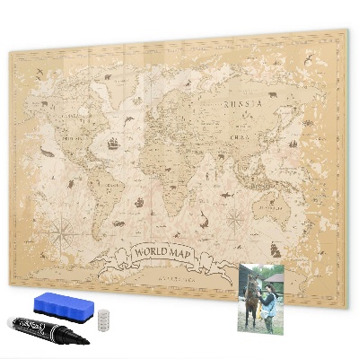 Lavagna magnetica con pennarelli Mappa del mondo con foto e accessori