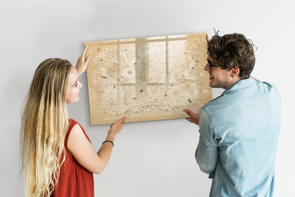 Lavagna magnetica con pennarelli Mappa del mondo con foto e accessori