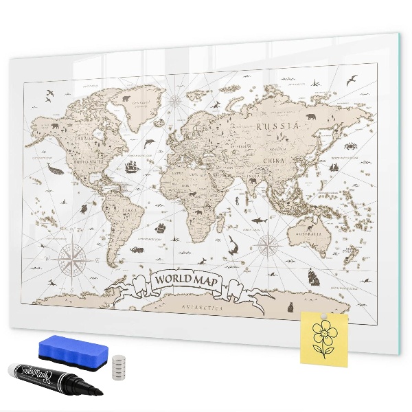 Lavagna magnetica scrivibile Mappa del mondo con indicazione delle posizioni delle foto