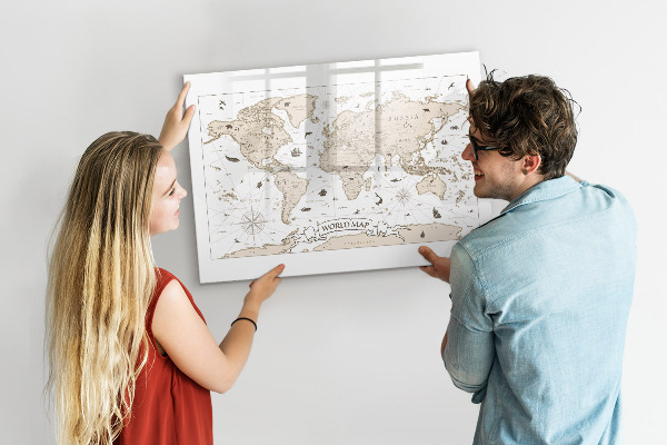 Lavagna magnetica scrivibile Mappa del mondo con indicazione delle posizioni delle foto
