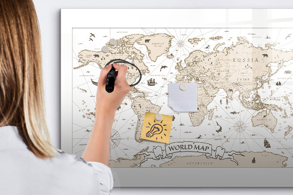 Lavagna magnetica scrivibile Mappa del mondo con indicazione delle posizioni delle foto