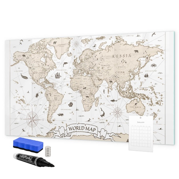 Lavagna magnetica scrivibile Mappa del mondo con indicazione delle posizioni delle foto