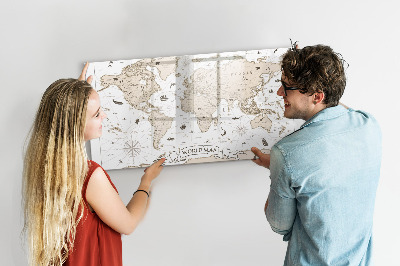 Lavagna magnetica scrivibile Mappa del mondo con indicazione delle posizioni delle foto