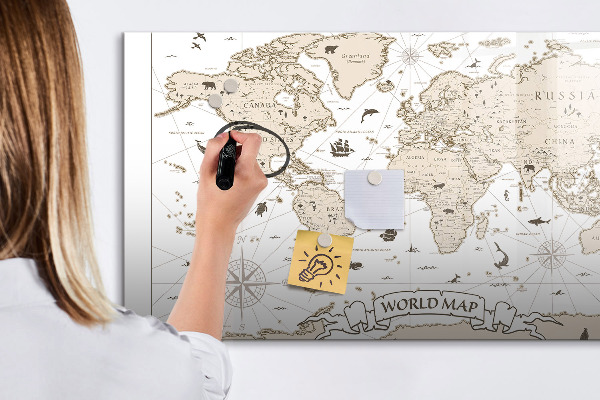 Lavagna magnetica scrivibile Mappa del mondo con indicazione delle posizioni delle foto