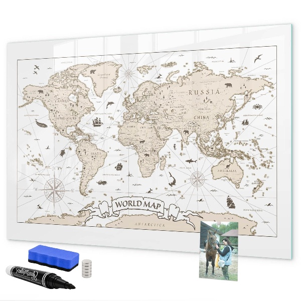 Lavagna magnetica scrivibile Mappa del mondo con indicazione delle posizioni delle foto