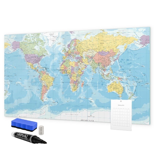 Lavagna magnetica scrivibile Una mappa del mondo con ricordi personali
