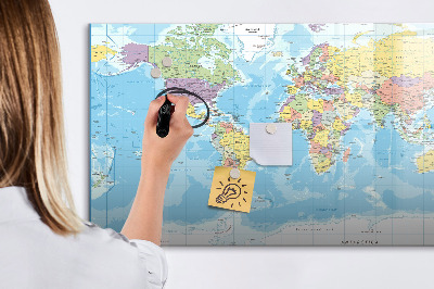 Lavagna magnetica scrivibile Una mappa del mondo con ricordi personali