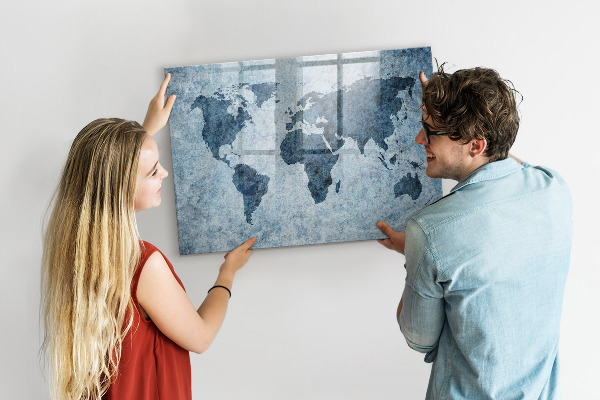 Lavagna magnetica scrivibile Una mappa del mondo con ricordi personali