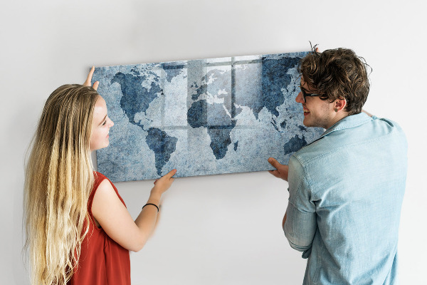Lavagna magnetica scrivibile Una mappa del mondo con ricordi personali