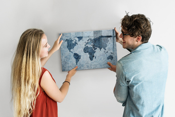 Lavagna magnetica scrivibile Una mappa del mondo con ricordi personali