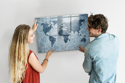 Lavagna magnetica scrivibile Una mappa del mondo con ricordi personali