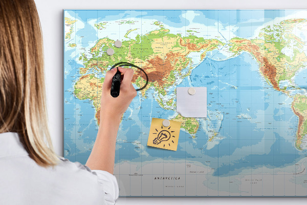 Lavagna magnetica con pennarelli Mappa del mondo con foto e accessori