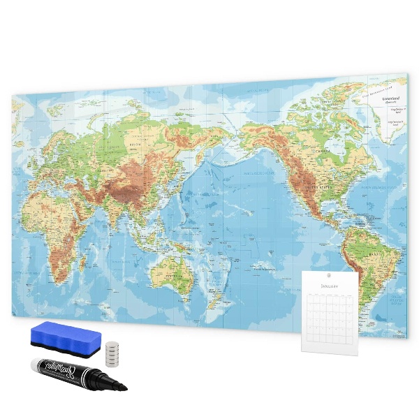 Lavagna magnetica con pennarelli Mappa del mondo con foto e accessori