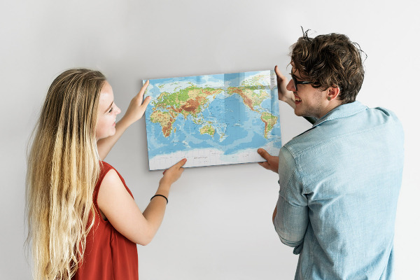 Lavagna magnetica con pennarelli Mappa del mondo con foto e accessori