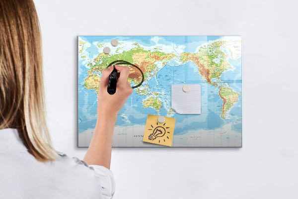 Lavagna magnetica con pennarelli Mappa del mondo con foto e accessori