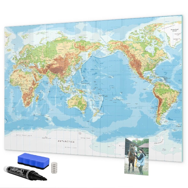 Lavagna magnetica con pennarelli Mappa del mondo con foto e accessori