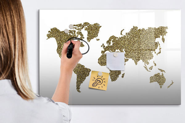 Lavagna magnetica scrivibile Mappa del mondo con indicazione delle posizioni delle foto