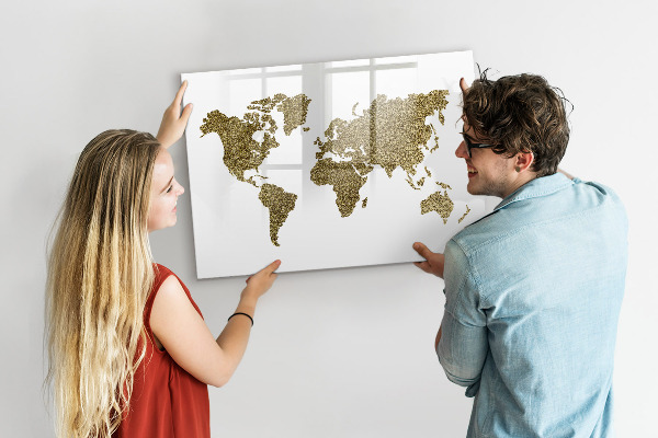 Lavagna magnetica scrivibile Mappa del mondo con indicazione delle posizioni delle foto