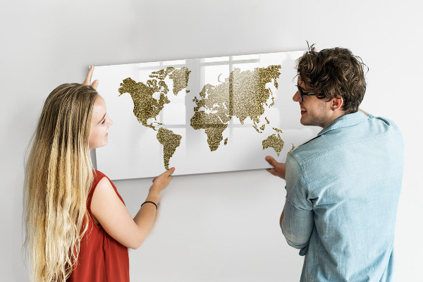 Lavagna magnetica scrivibile Mappa del mondo con indicazione delle posizioni delle foto