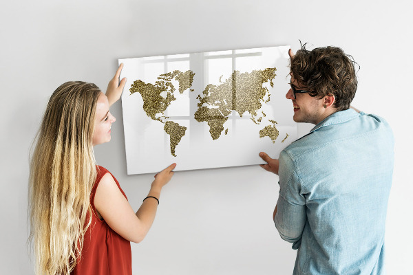 Lavagna magnetica scrivibile Mappa del mondo con indicazione delle posizioni delle foto