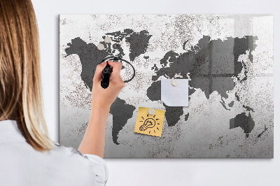 Lavagna magnetica con pennarelli Una mappa del mondo con ricordi e appunti.