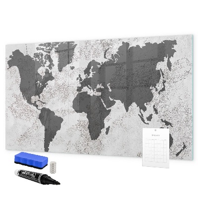 Lavagna magnetica con pennarelli Una mappa del mondo con ricordi e appunti.