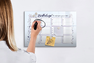 Lavagna magnetica con pennarelli Calendario dei compleanni con spazio per le foto