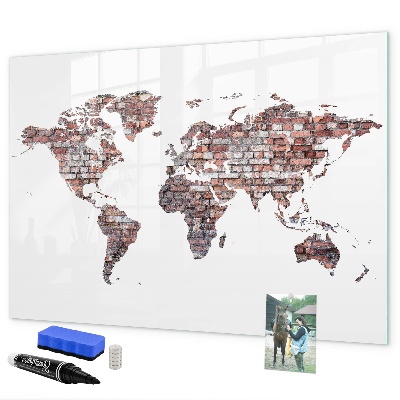 Lavagna magnetica con pennarelli Mappa del mondo con indicazione delle posizioni delle foto
