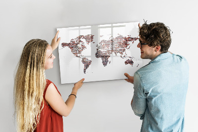 Lavagna magnetica con pennarelli Mappa del mondo con indicazione delle posizioni delle foto