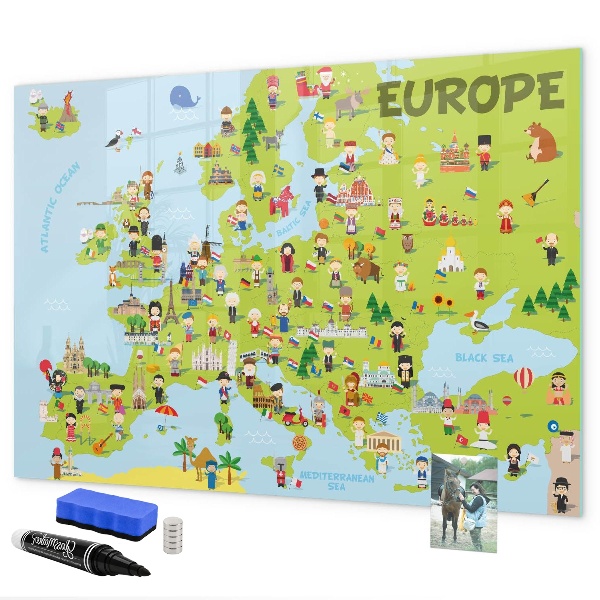 Lavagna magnetica scrivibile Mappa interattiva dell'Europa per segnare i tuoi viaggi