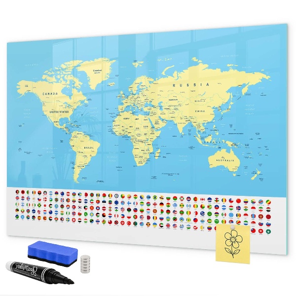 Lavagna magnetica scrivibile Mappa del mondo con indicazione delle posizioni delle foto