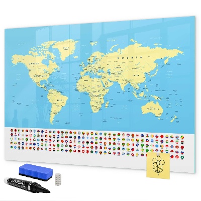 Lavagna magnetica scrivibile Mappa del mondo con indicazione delle posizioni delle foto