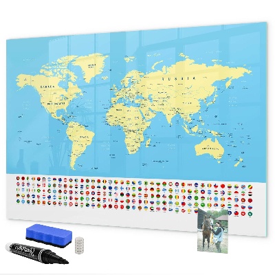 Lavagna magnetica scrivibile Mappa del mondo con indicazione delle posizioni delle foto