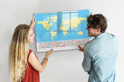 Lavagna magnetica scrivibile Mappa del mondo con indicazione delle posizioni delle foto