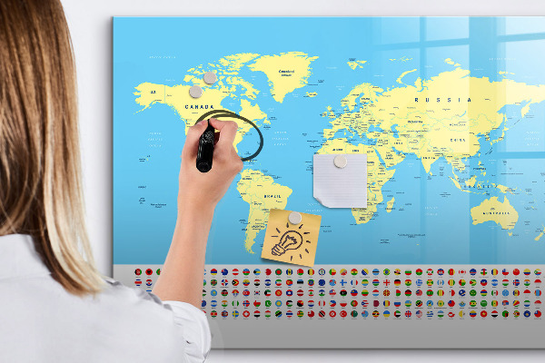 Lavagna magnetica scrivibile Mappa del mondo con indicazione delle posizioni delle foto
