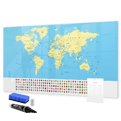 Lavagna magnetica scrivibile Mappa del mondo con indicazione delle posizioni delle foto