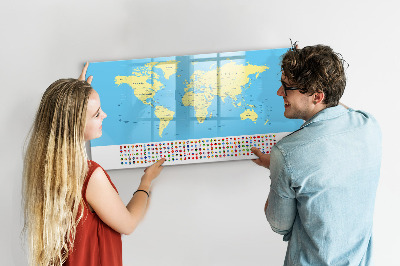 Lavagna magnetica scrivibile Mappa del mondo con indicazione delle posizioni delle foto
