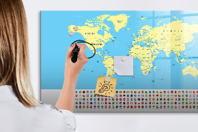 Lavagna magnetica scrivibile Mappa del mondo con indicazione delle posizioni delle foto