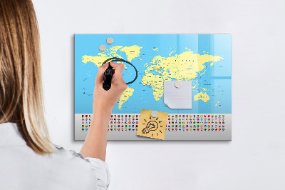 Lavagna magnetica scrivibile Mappa del mondo con indicazione delle posizioni delle foto