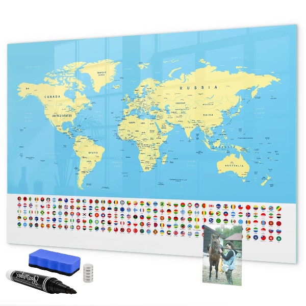 Lavagna magnetica scrivibile Mappa del mondo con indicazione delle posizioni delle foto